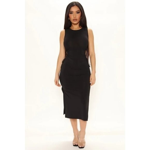 Kora Keyhole Midi Dress - Black Size Large RefFNB3 - Picture 1 of 9